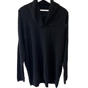 J. Jill Women’s 1X Wool Blend Knit Long Sleeve Cowl Neck Sweater Black Sequins